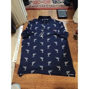 NWT Polo Ralph Lauren Polo Shirt Navy Blue Marlin Fish Print Men's 2XLT Sailing